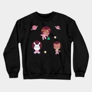 Baby Astronaut Animals in Pink Space Suits Crewneck Sweatshirt